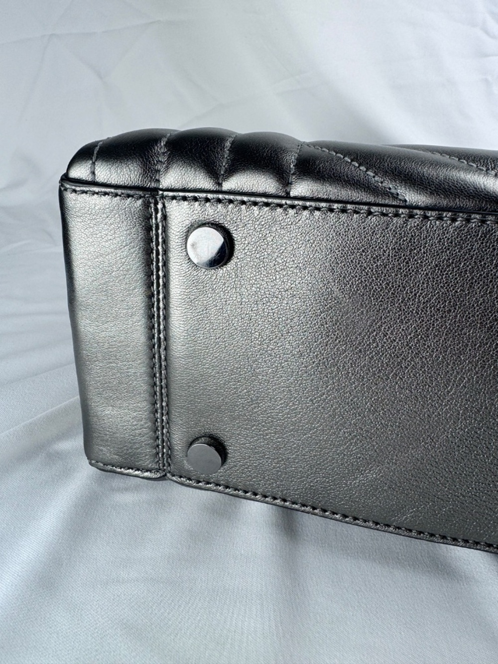 NWT Michael Kors Susan Anthracite/Gunmetal Leather Shoulder Bag w/ Chain Strap - Picture 7 of 12